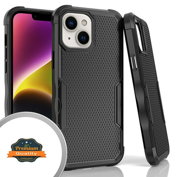 Xpression Cover for Apple iPhone 14 Pro (6.1") Texture Rugged Hybrid Shockproof Drop Corners Dual Layers Hard PC   Rubber TPU Protective Phone Case - Black