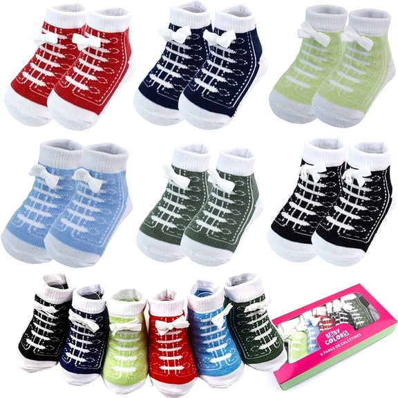 6 Pairs 0-6 month Baby Sneaker Newborn Ankle Sock Toddler Crew Walkers Bootie Infant Slippers Socks
