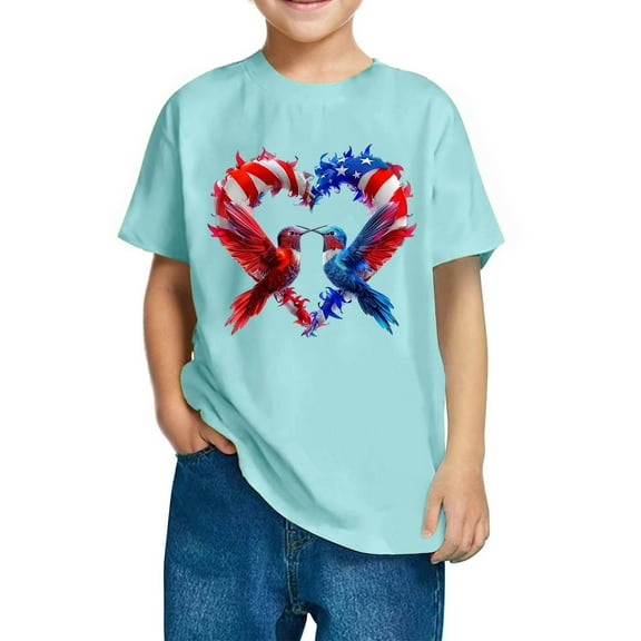 Mgmyaa Boys and Girls Short Sleeve T-Shirt Kids Crewneck Loose Fit Summer T-Shirt Tops Independence Day 3-10 Years