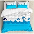 thumbnail image 3 of Sea Animals Decor Twin Size Duvet Cover Set, Lead and Three Dolphins Shadow on Waves Oceanlife Marine Theme Image, Decorative 2 Piece Bedding Set with 1 Pillow Sham, Blue Turqouise, by Ambesonne, 3 of 3
