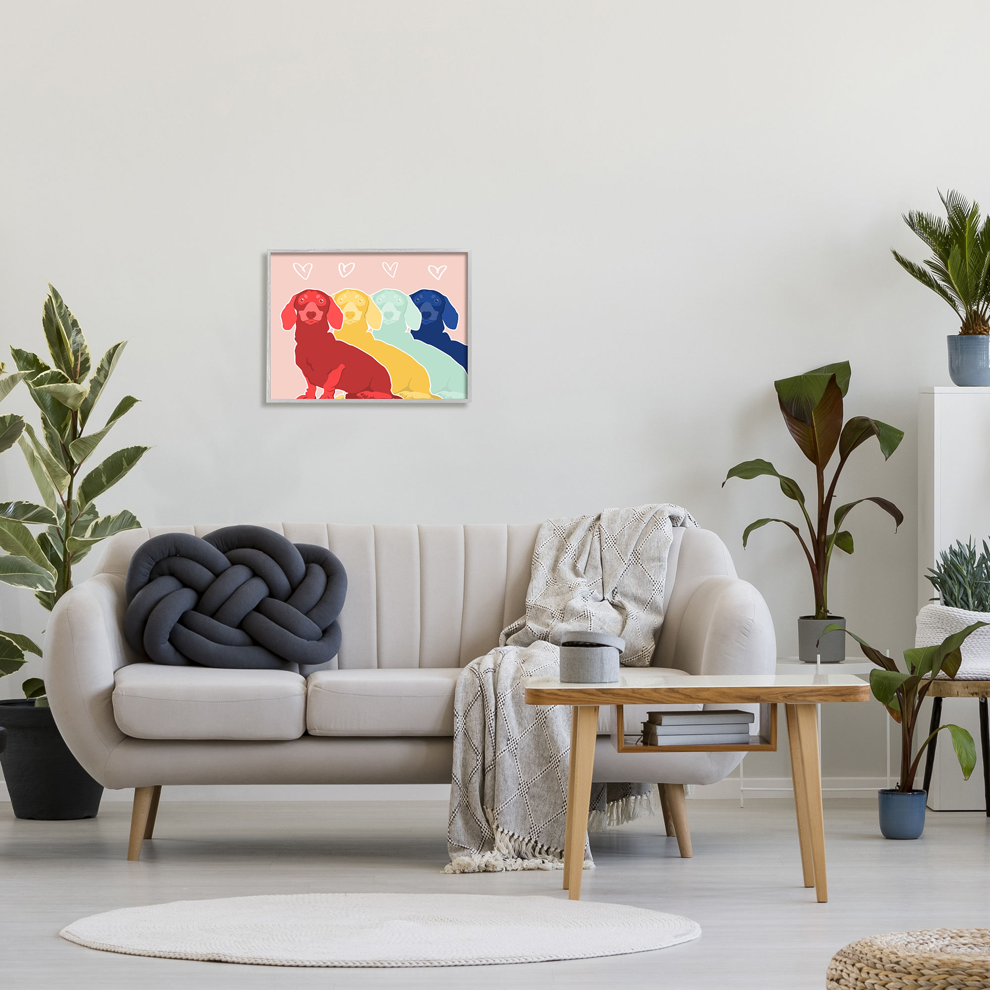 Stupell Industries Dachshund Bold Pop Dogs Heart Shapes over Pink, 20 x 16, Design by Daphne Polselli