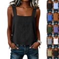 thumbnail image 2 of Women's Square Neck Sleeveless Top Casual Going Out Loose Fit Tank Tops Side Tie Summer Blouse Beach Vacation Shirt,Black,L, 2 of 8