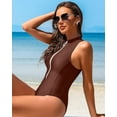 thumbnail image 5 of Attraco Womens One Piece Swimsuit Zipper Racerback Swimwear Mock Neck Full Coverage Bathing Suit, 5 of 8