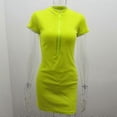 thumbnail image 2 of Vestido corto de verano para mujer con cremallera frontal acanalada, cuello alto, control de abdomen y tejido elástico., 2 of 5