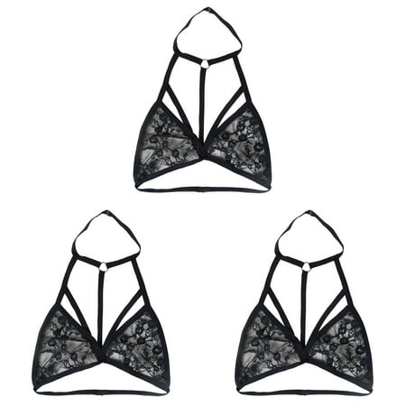 eck Back Compression Sports Bra Lace Bra Deep V Sports Bras Pack Scalloped Strappy Bralette athletic Womens Bras Comfortable Packs Bras for Women ceangrtro Black (3Packs) Black (3Packs)