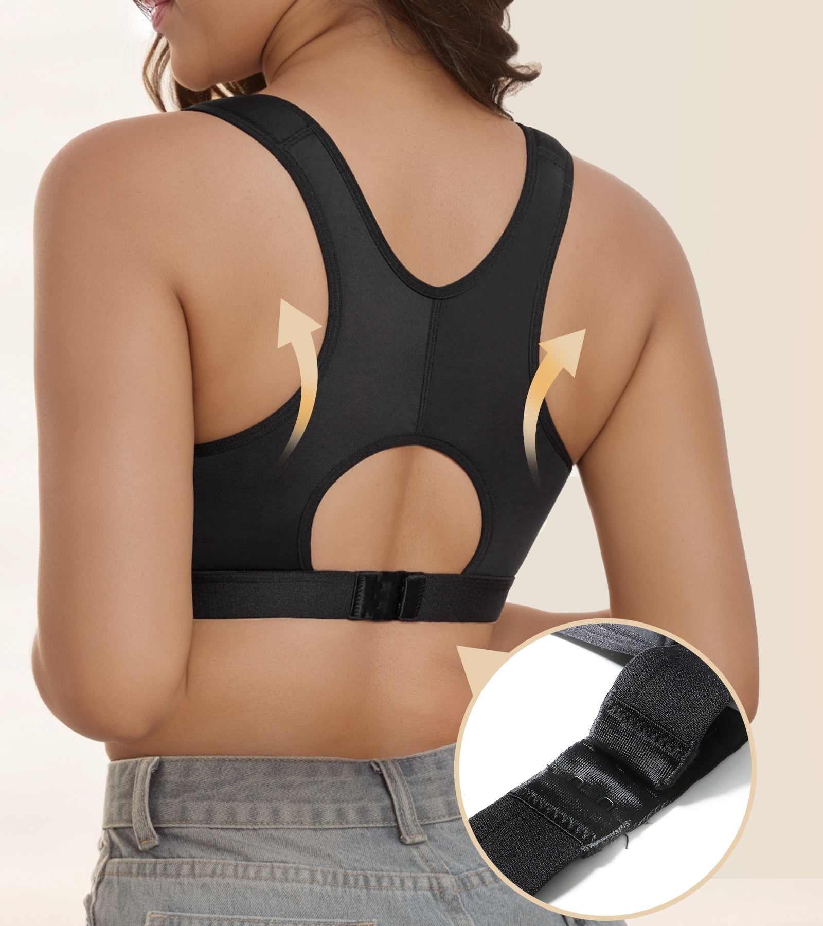 Exerin Women's Post Surgery Front Closure Wireless Non Padded Adjustable Wide Strap Bra(40D/DD,Black)