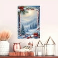 thumbnail image 6 of 1 Piece Winter Snow Forest Framed Canvas Wall Art - Modern Christmas Snow Scene Painting with Red and White Candy Cane Border, Gold Bow, and Pine Tree Branches - Indoor Holiday Decoration, 6 of 6