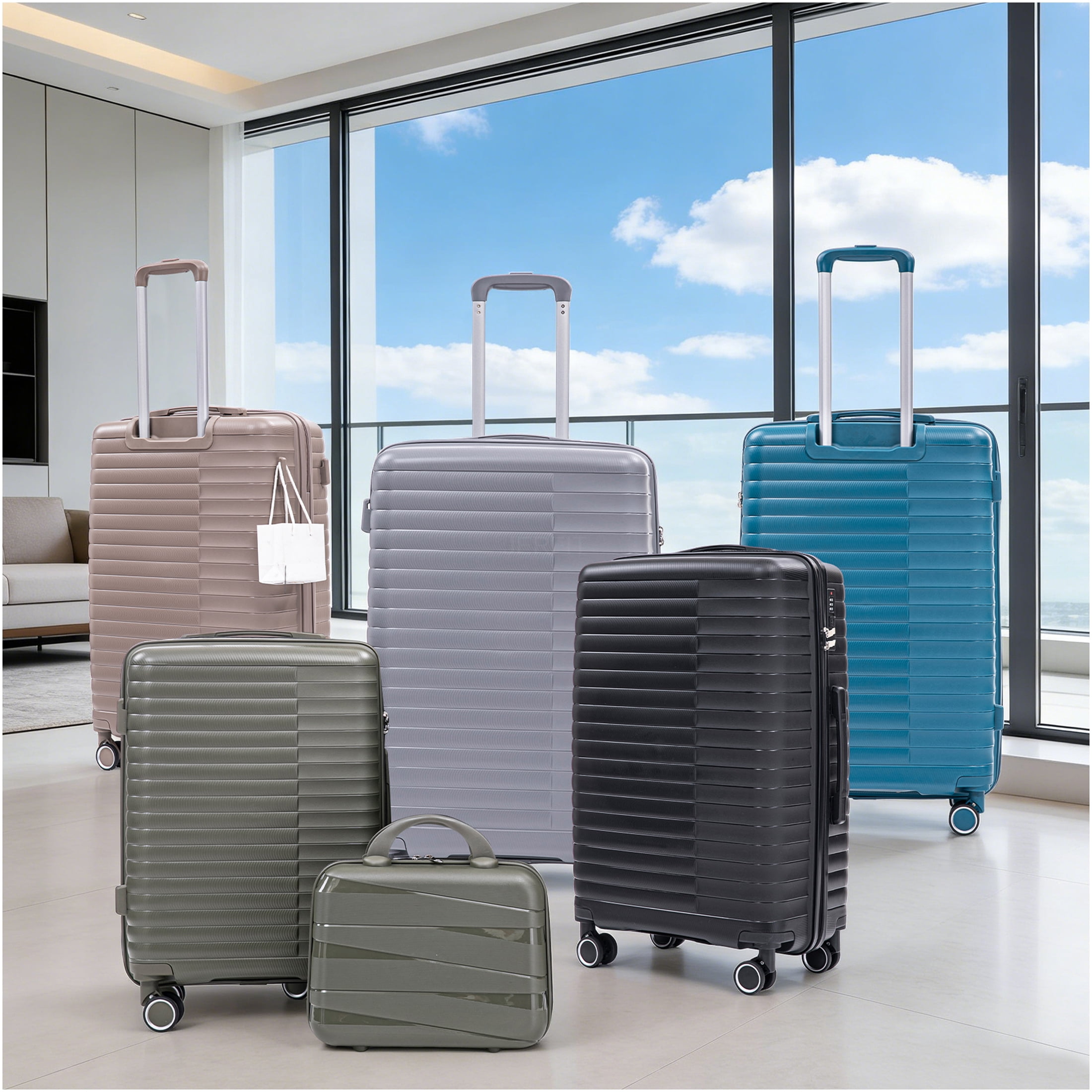 JERFIT 4-Piece Luggage Set with Cosmetic Case, Hardside Spinner Suitcases with TSA Lock, Lightweight Carry On Checked Luggage for Travel