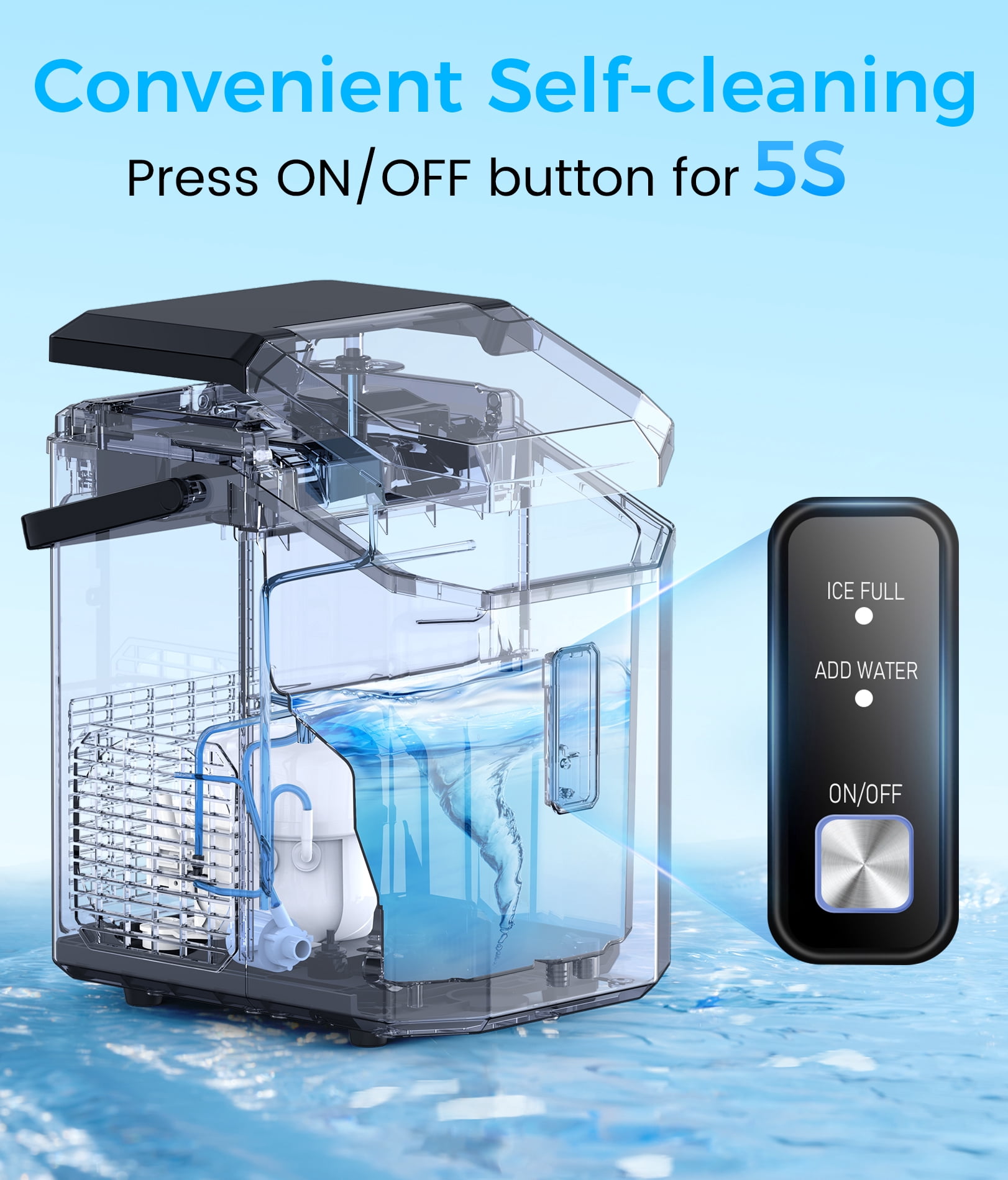 Countertop Nugget Ice Maker, Stainless Steel, 33lbs/Day, Self-Cleaning, Portable Nugget Ice Maker Machine with Handle, Scoop and Basket, Silver