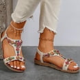 thumbnail image 3 of Beaded Flowers Flat Heeled Sandals Women Summer 2023 Plus Size Open Toe Bohemian Sandals Woman Elastic Strap Rome Shoes, 3 of 5