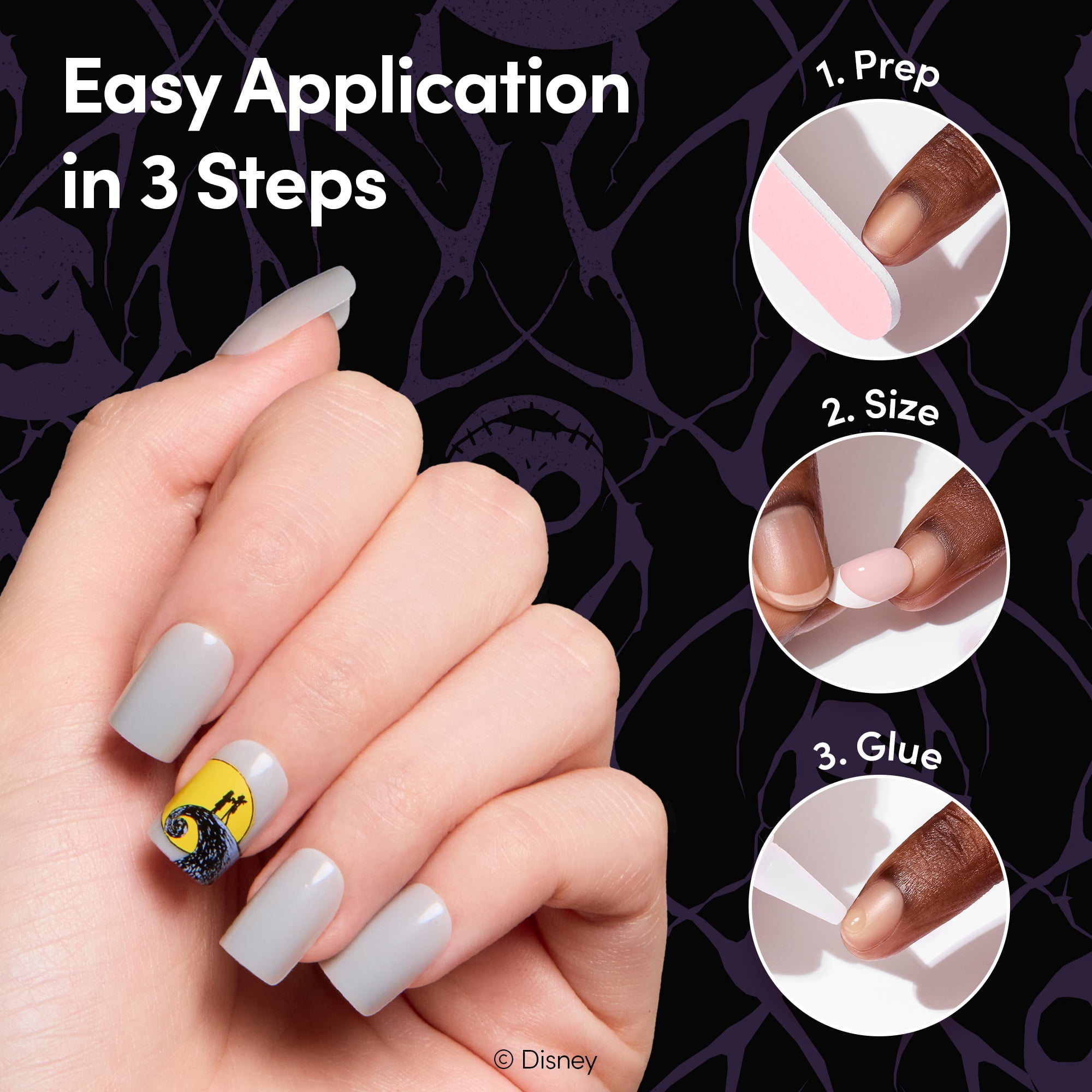 DIGI by Glamnetic x Nightmare Before Christmas Short Square Press-on Nails, Moonlit Night, 24 Pieces