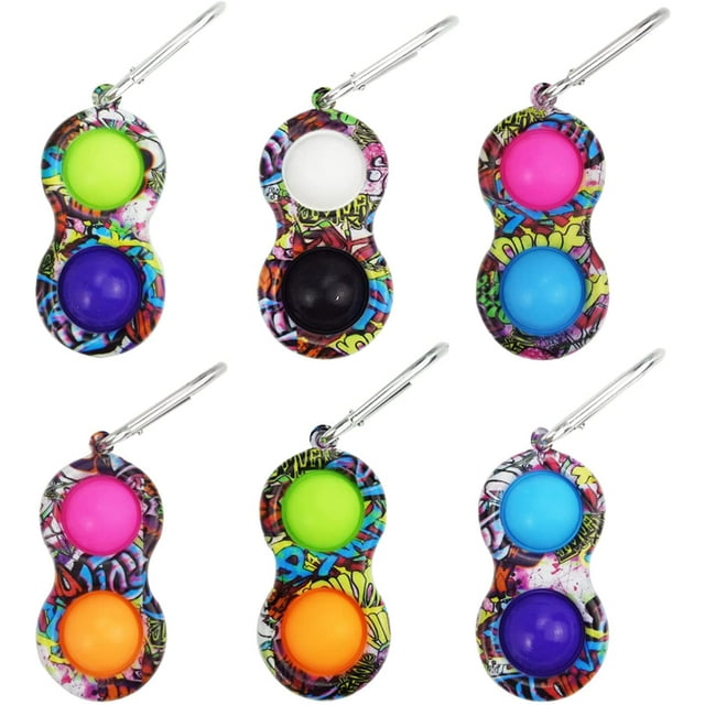CPDD 6pcs Punk Graffiti Mini Pop its Pack, Fidget Toy Keychain Packs Simple Dimple Push Bubble Sensory Stress Relief Anti-Anxiety Autism Hand Key Chain Gift for Kids Teen Adult (Mixed-A)