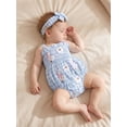 thumbnail image 6 of BemeyourBBs Newborn Baby Girl Summer Clothes Infant Baby Girl Goose Outfit Plaid Gingham Smocked Bubble Romper Embroidered Strap Sleeveless Bodysuit and Headband 2 Piece Set, 6 of 9