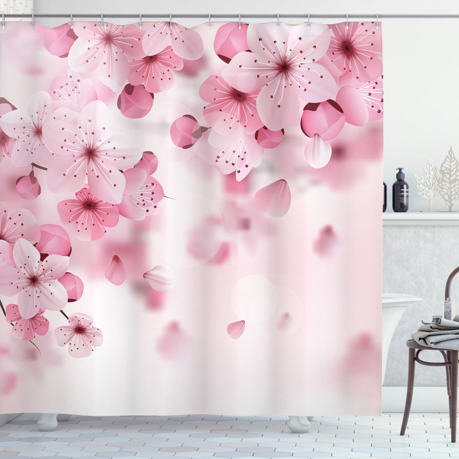 Details about   Dream Pink Cherry Blossom Flowers Shower Curtain Japanese Sakura Bathroom Decor 