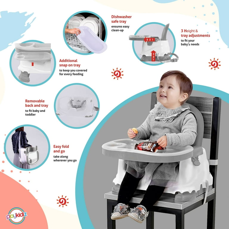 Toddler Booster Seat for Dining Table, Portable High Chair Travel Booster  Seat with Aluminum Frame, Soft PU Cushion and Adjustable Height&Tray, Easy