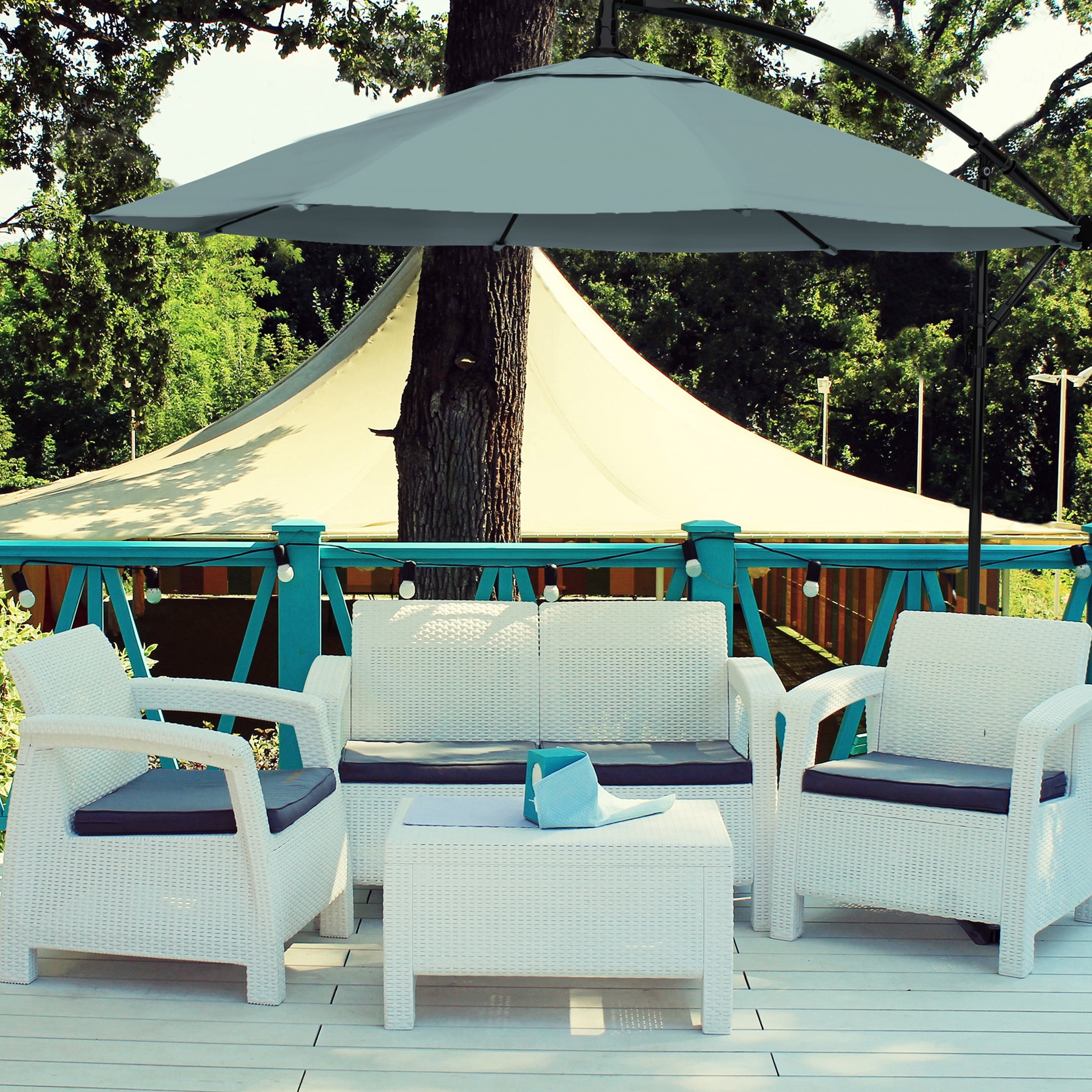 Pure Garden 10-Foot Offset Patio Umbrella with Crank and Base (Dusty Green)