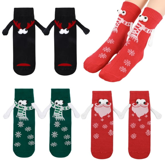 Bocaoying 4Pairs Magnetic Holding Hands Socks, Novelty Funny Women Men Socks, Couple Boyfriend for Gifts Halloween Christmas Sock
