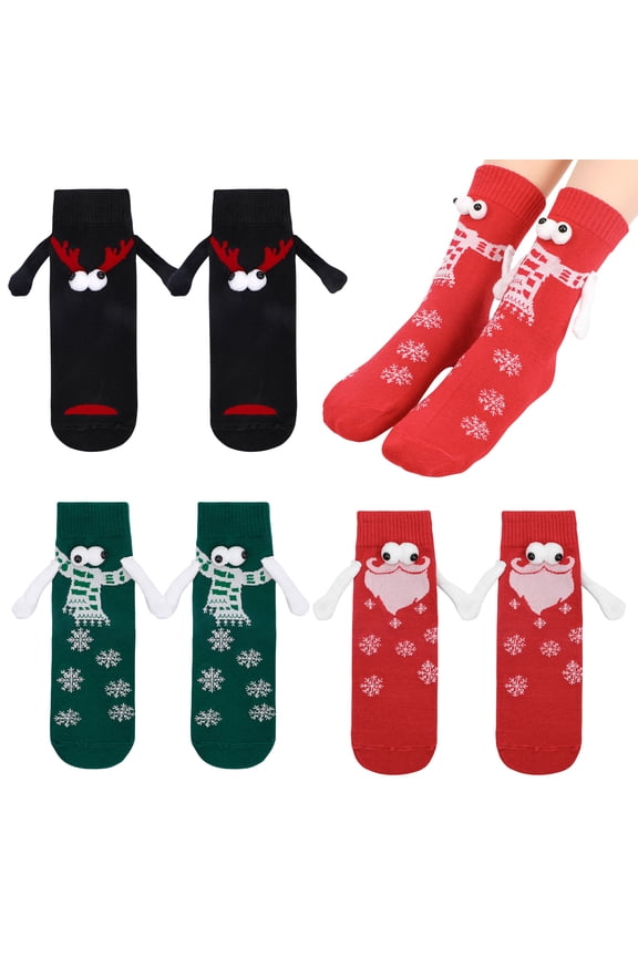 4Pairs Magnetic Holding Hands Socks, Novelty Funny Women Men Socks, Couple Boyfriend for Gifts Halloween Christmas Sock