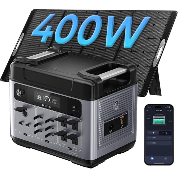 OUKITEL Solar Generator P2001 Plus 2048Wh 400W Solar Panel, 2400W Portable Power Station, LiFePO4 Battery Solar Powered Generator for Camping, Home, RV, Emergency