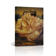 Buy4Wall Angel Wings Gay Art Oil Painting Canvas Print Kissing Couple LGBT Naked Nude Sexy Wall Art Home Decor Artwork Stretched and Framed - Ready to Hang -%100 Handmade in The USA - 36x24