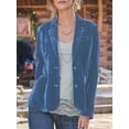 thumbnail image 2 of Women'S Velvet Jacket Casual Button Up Lapel Long Sleeve Cardigan Suits Business Coat with Pockets Light Blue M, 2 of 3