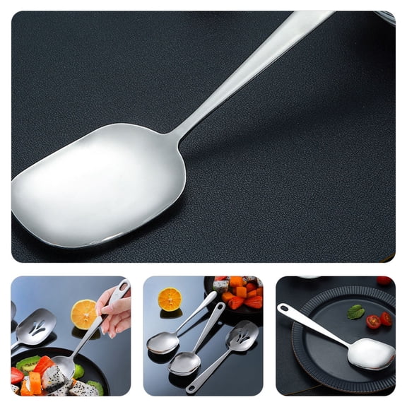 PTOOTP Plated Silver Stainless Steel Serving Spoon Large Ergonomic Grip for Restaurant
