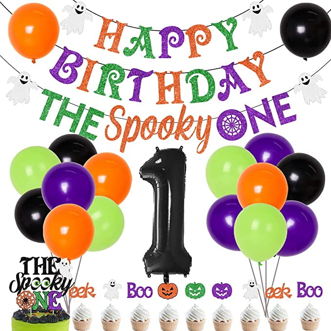 Halloween 1st Birthday Party Decorations - The Spooky One Happy Birthday Banner Garland Cake Toppers Number 1 Balloon for Boy Girl Halloween Spooky One First Birthday