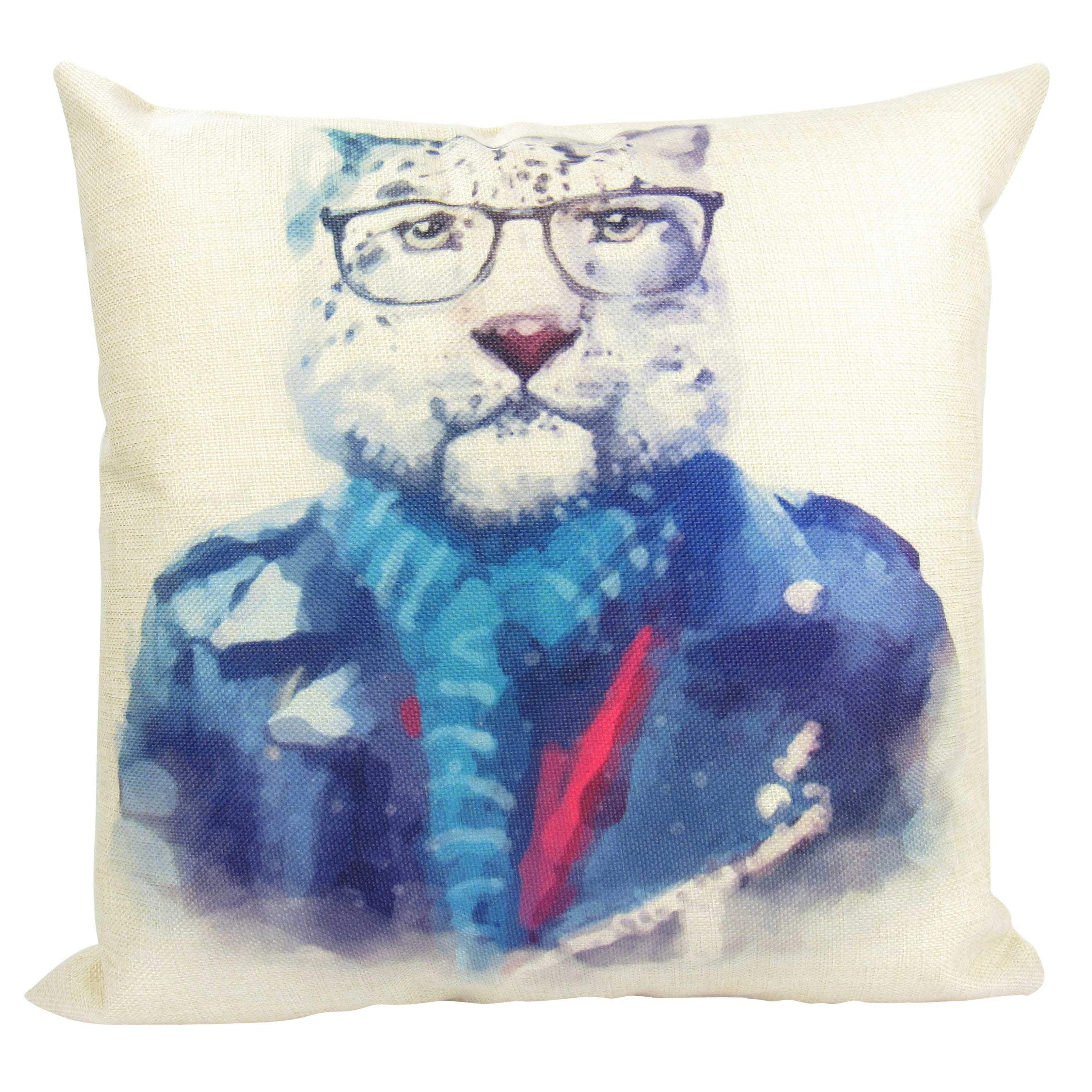 Cat with a Scarf Character Fun Cat Print Chenille Cotton 17 x 17 Cushion Cover