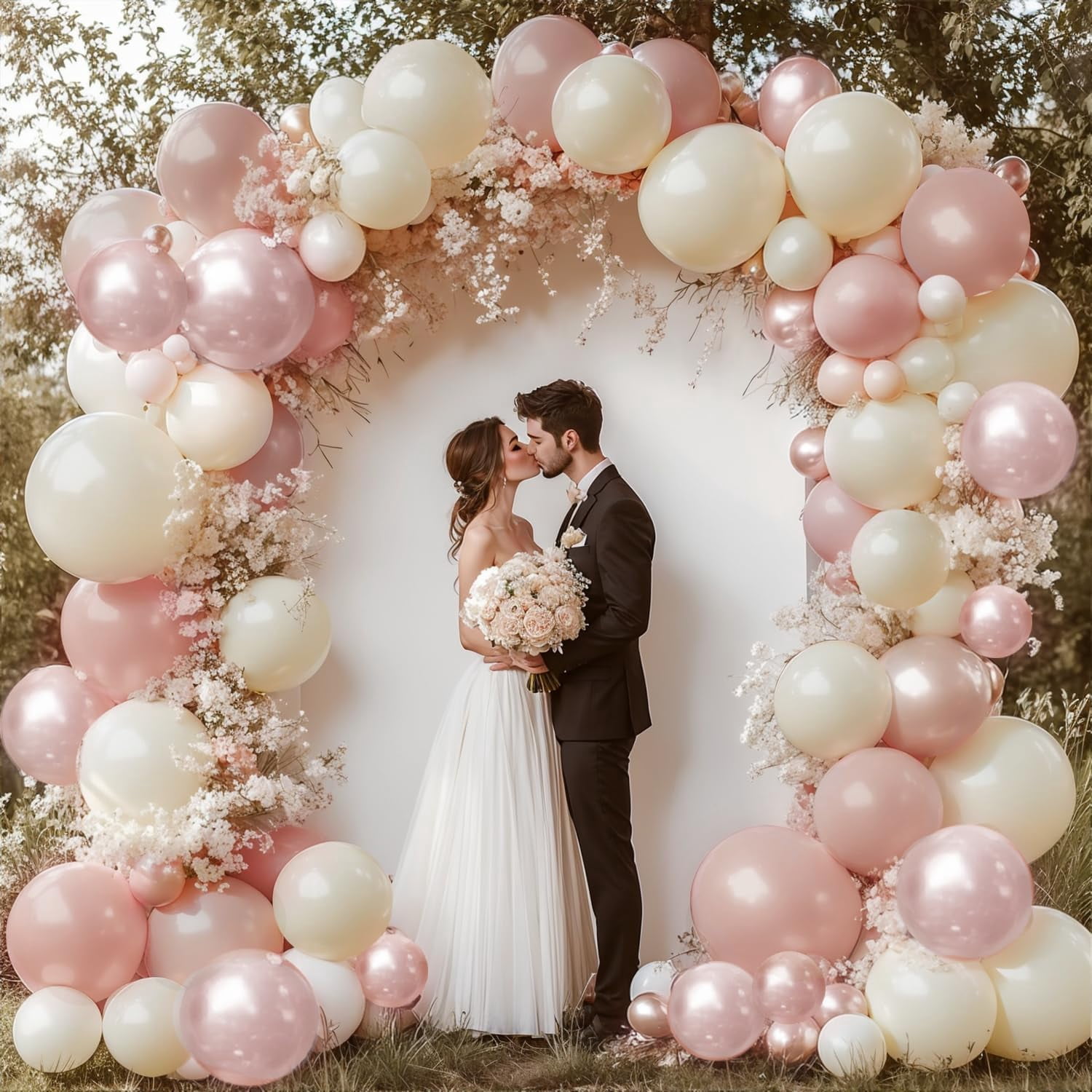 Dusty Pink Balloons Garland Arch Kit, Double Stuffed White Pearl Balloon Blush Neutral Pink Latex Balloons for Birthday Bridal Shower Party Decorations