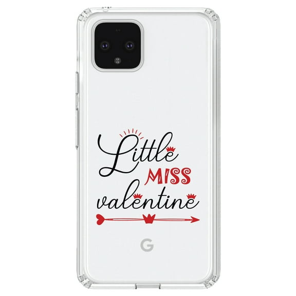 DistinctInk Clear Shockproof Hybrid Case for Google Pixel 4 XL (6.3" Screen) - TPU Bumper Acrylic Back Tempered Glass Screen Protector - Little Miss Valentine