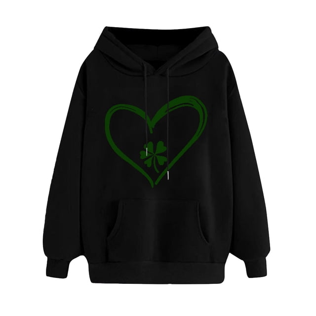 Plebaso Chandails en Molleton à Capuche pour Femmes pour la Saint-Patrick, Manches Longues, Imprimé Trèfle