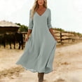 thumbnail image 4 of QUNYINEY Casual Plus Size Dresses for Women Long Western Long Sleeve A Line Dress Loose Fit V Neck Solid Flowy Dresses, 4 of 7