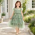 thumbnail image 2 of Curuila Kids Toddler Girls Mesh Dress Flutter Sleeve Floral Embroider Crew Neck Party Comfort Dresses For Girls Size 3-4 Years, 2 of 5