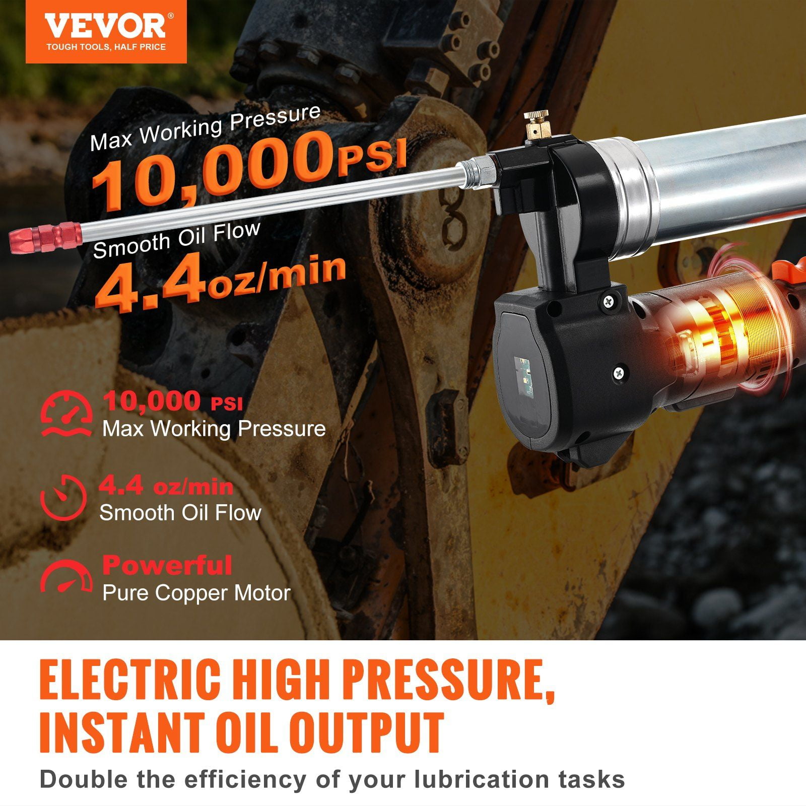 20V Cordless Grease Gun Kit 10000 PSI High Pressure Electric Professional with 39 Inch Hose Battery Charger Carrying Case Black