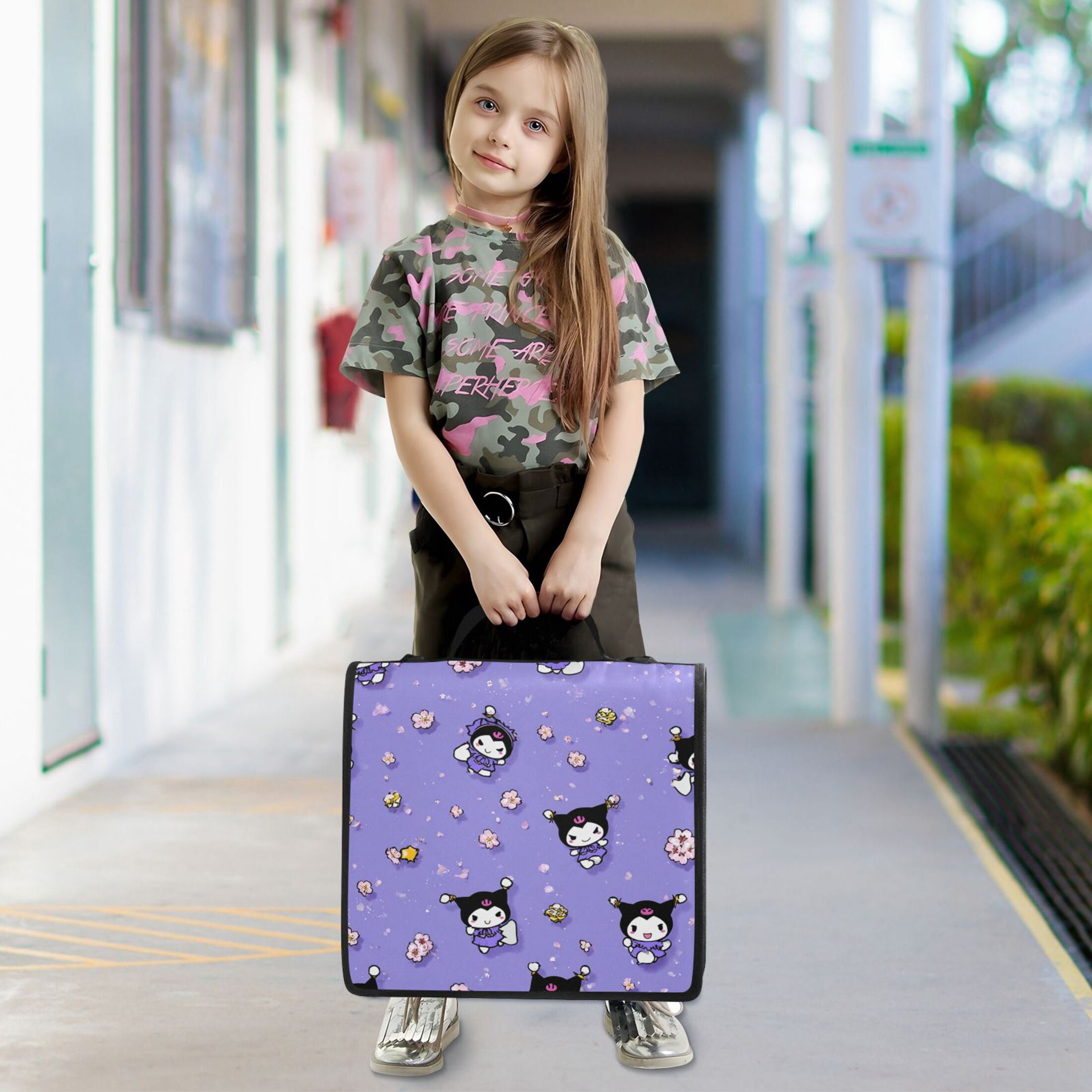 3 Ring Zipper Binder with Shoulder Strap Waterproof Trapper Keeper 2 Inch D-Ring 500 Sheets Capacity Kuromi and Flower