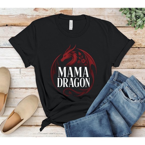 Floral Dragon Mom Graphic T-Shirt Size S-5XL