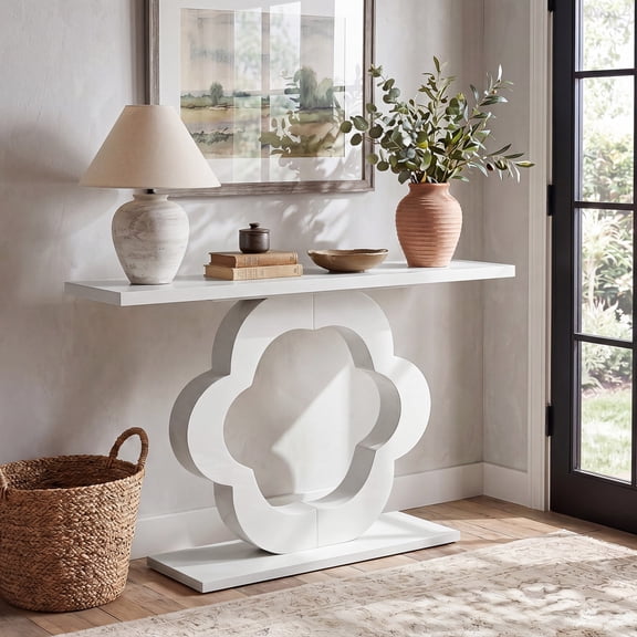Tribesigns 39.4-Inch White Console Entryway Table, Small Console Table Behind Couch with Flower Cutout Base for Living Room, Entryway