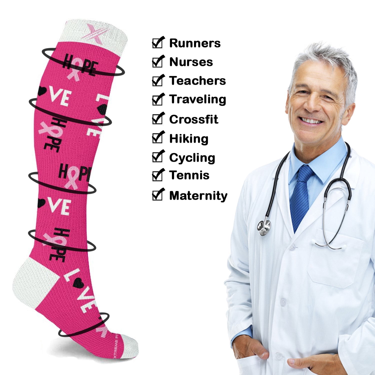 Cancer Awareness Compression Socks - Knee High Socks for Running - 3 Pair