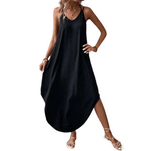 Cuteduck Womens Dresses Sleeveless Side Slit V-Neck Maxi Dress S-XXL
