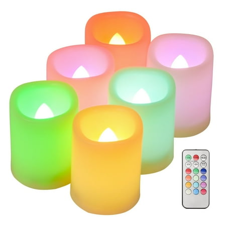 Remote Controlled Led Candles Kohree Set of 6 Flameless LED Colorful Changing Votive Candles with Remote and Timer, Battery-Included ()