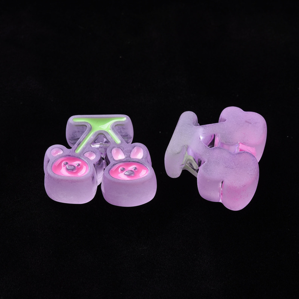 Transparent Acrylic Beads with Enamel Frosted Cherry with Bear Rabbit Plum 22.5x26x9mm Hole: 3mm