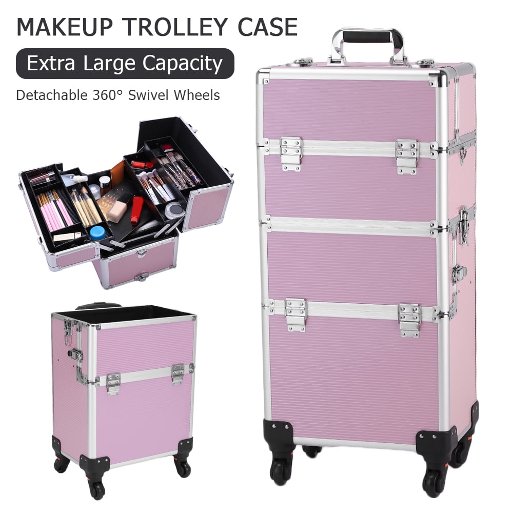 in 1 Professional Rolling Train Cases, Pink Makeup Artist Cosmetic Trolley Cosmetic Makeup case Multifunction Aluminum Trolley - Walmart.com