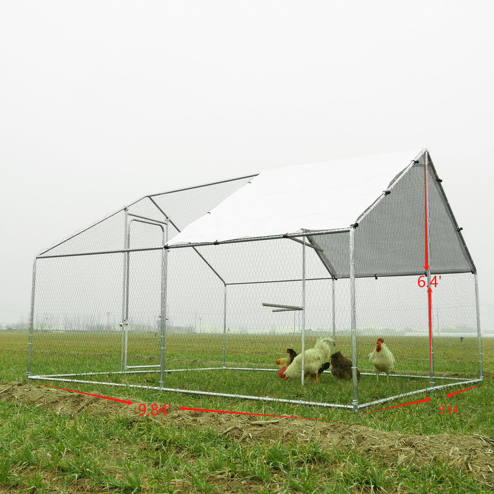 Walnest 10'x10' Large Metal Chicken Coop Run,Heavy Duty Walk-in Poultry Cage with Cover,Outdoor Hen Rabbit Chicken Run in with Spire Shaped for Farm Yard