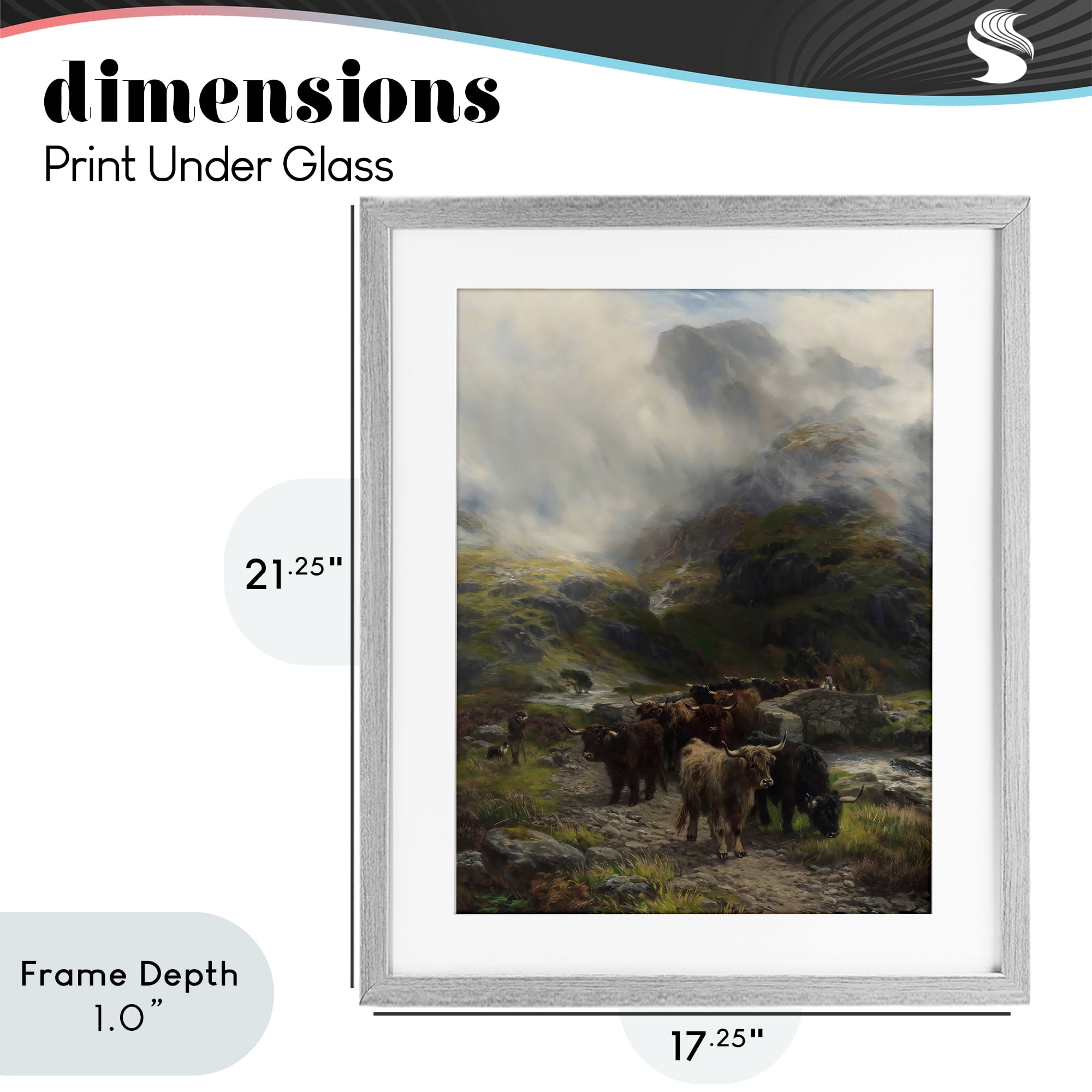Stupell Industries Moody Highland Cows Herd Gray Framed Print Under Glass, design by Arlington Prints