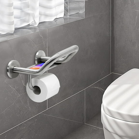 Grab Bar Toilet Paper Holder, 3-in-1 Bathroom Grab Bar with Toilet Holder and Phone Shelf, 304 Stainless Steel Safety Toilet Paper Grab Bar, Wall Mount Toilet Paper Holder for Seniors