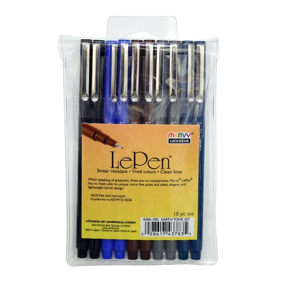 Marvy, Uchida, Le Pen, LePen, Felt Tip Pens, Earth Color, Medium Point, .3mm,10 Count