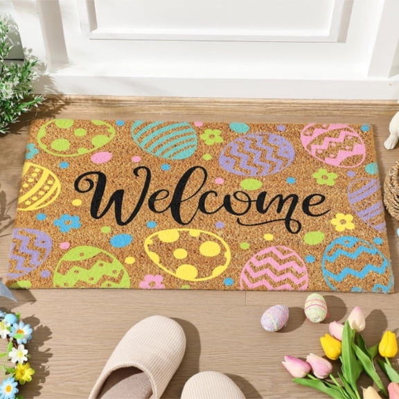 2026 New Easter Welcome Doormat Outdoor Easter Egg Coir Door Mat Egg Front Door Mat Decor Non Slip Front Porch Rugs for Home Entrance Decoration,30" x 48"