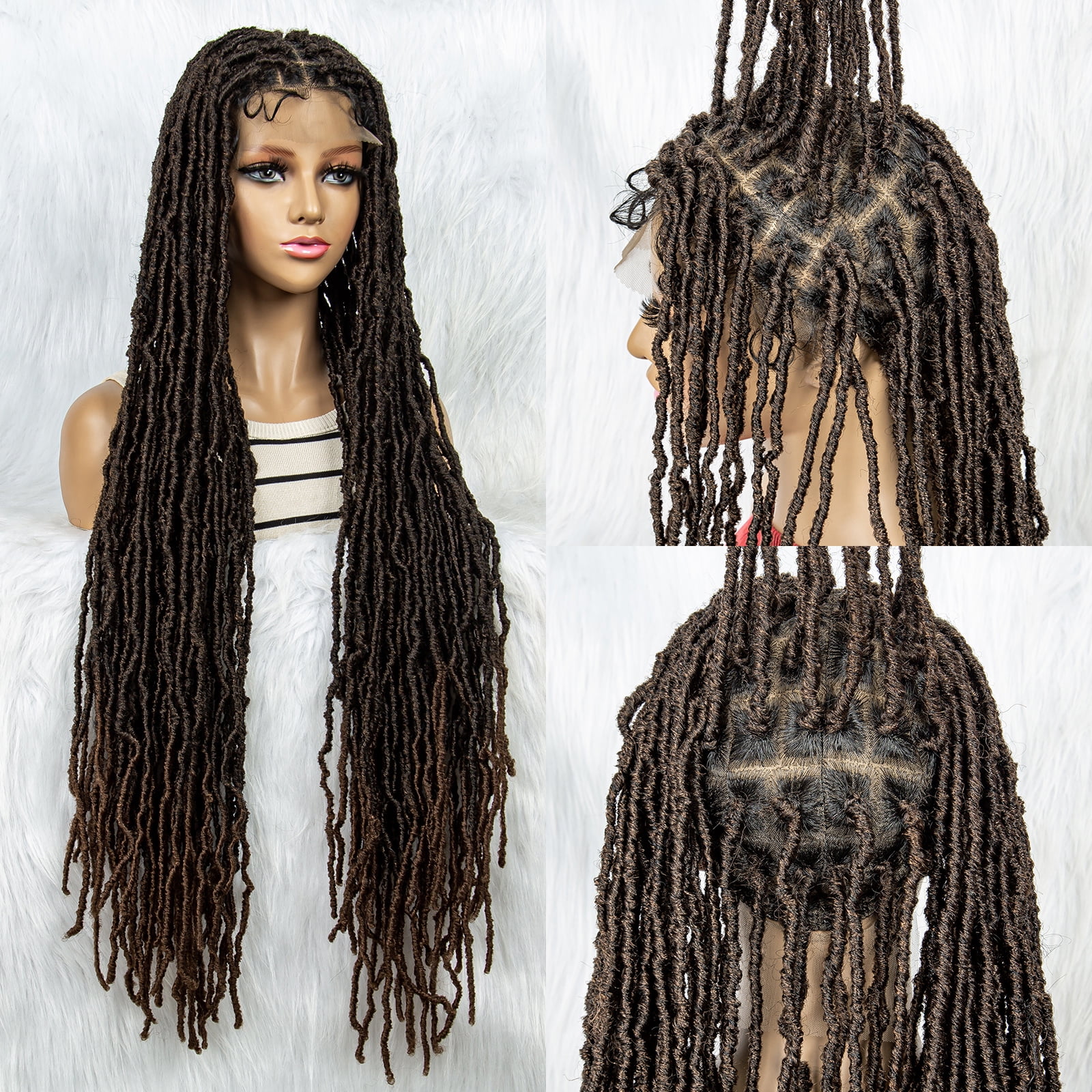 Locs Wigs 36 Inches Full Double Lace Square Knotless Dreadlock Braiding Wig with Baby Hair for Black Women Synthetic Lace Frontal Long Cornrow Box Braided Wigs (1B/30 Color)