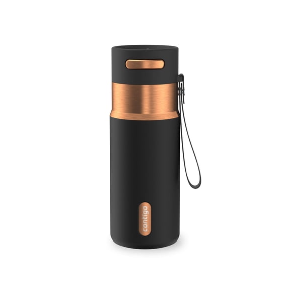 Contigo 16 oz Stainless Steel Water Bottle, Leak-Proof, Hot & Cold Insulated, Travel, Gym & Office Friendly, Carry Strap, Black/Bronze