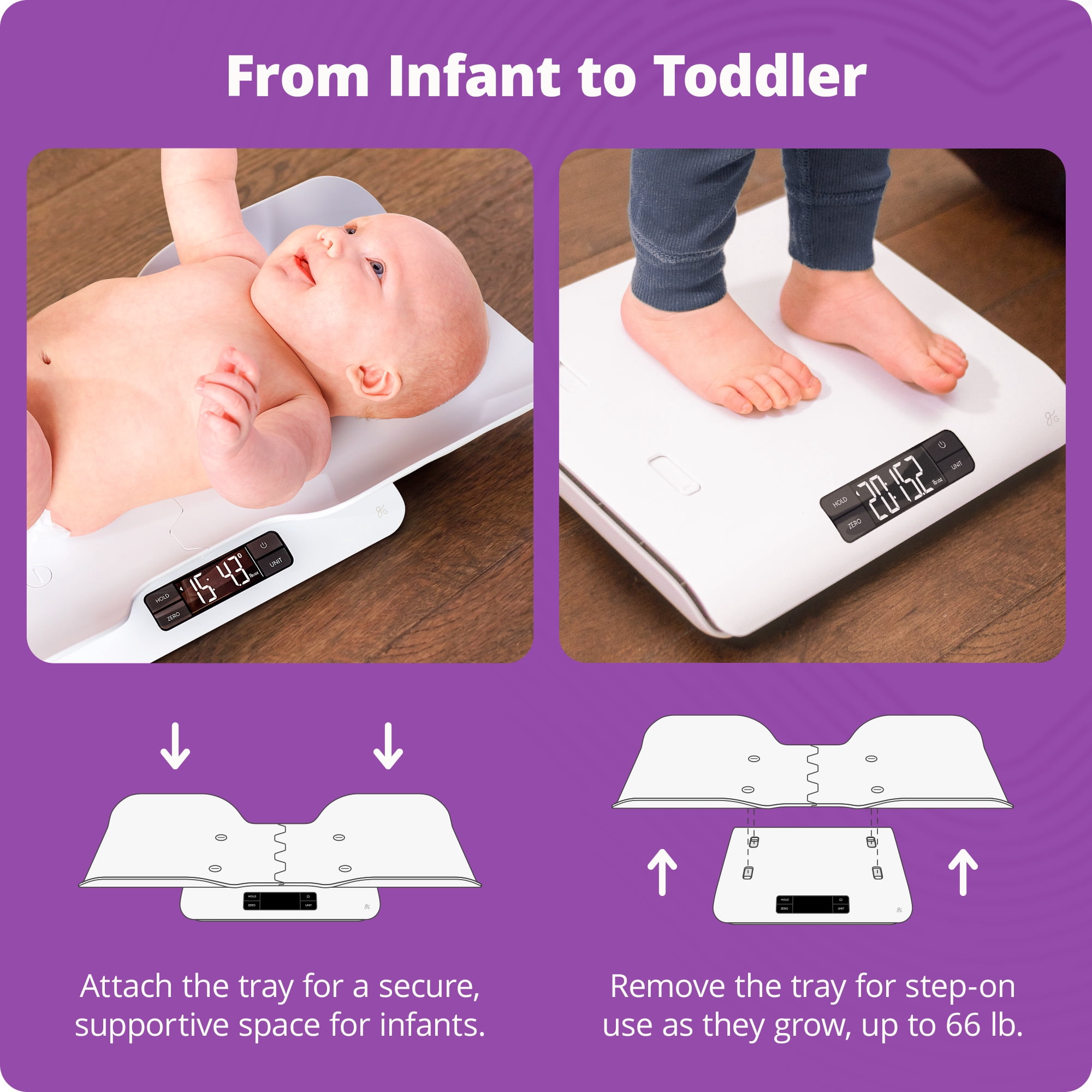 Greater Goods Digital Baby Scale with Bluetooth App, Smart Infant & Toddler Weight Scale, Motion Stabilization for Wiggly Babies